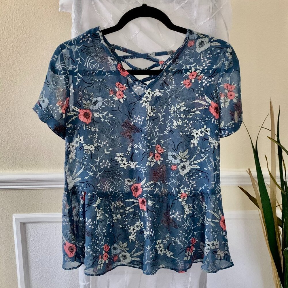 Cato Floral Sheer Blouse | Cuffed Sheer pullover Top